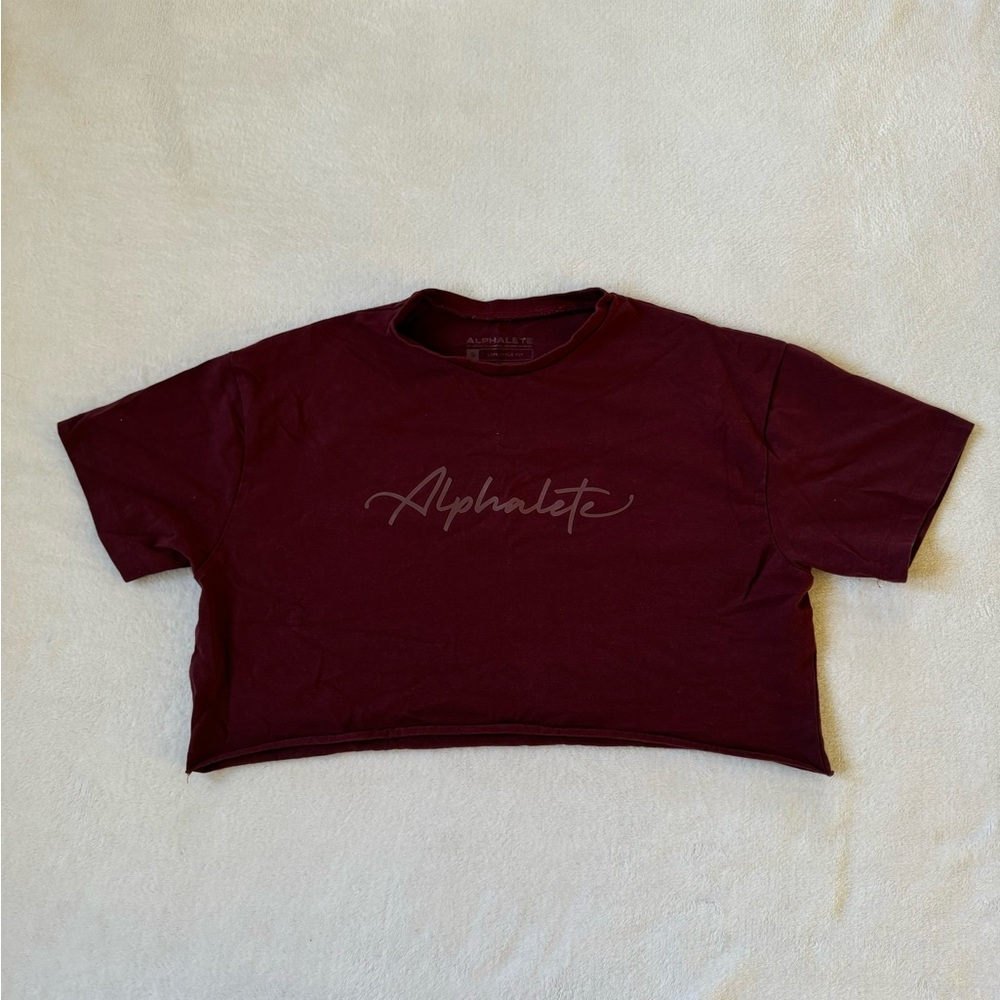 Small Burgundy Alphalete Cropped Lifestyle Fit Short Sleeve Top